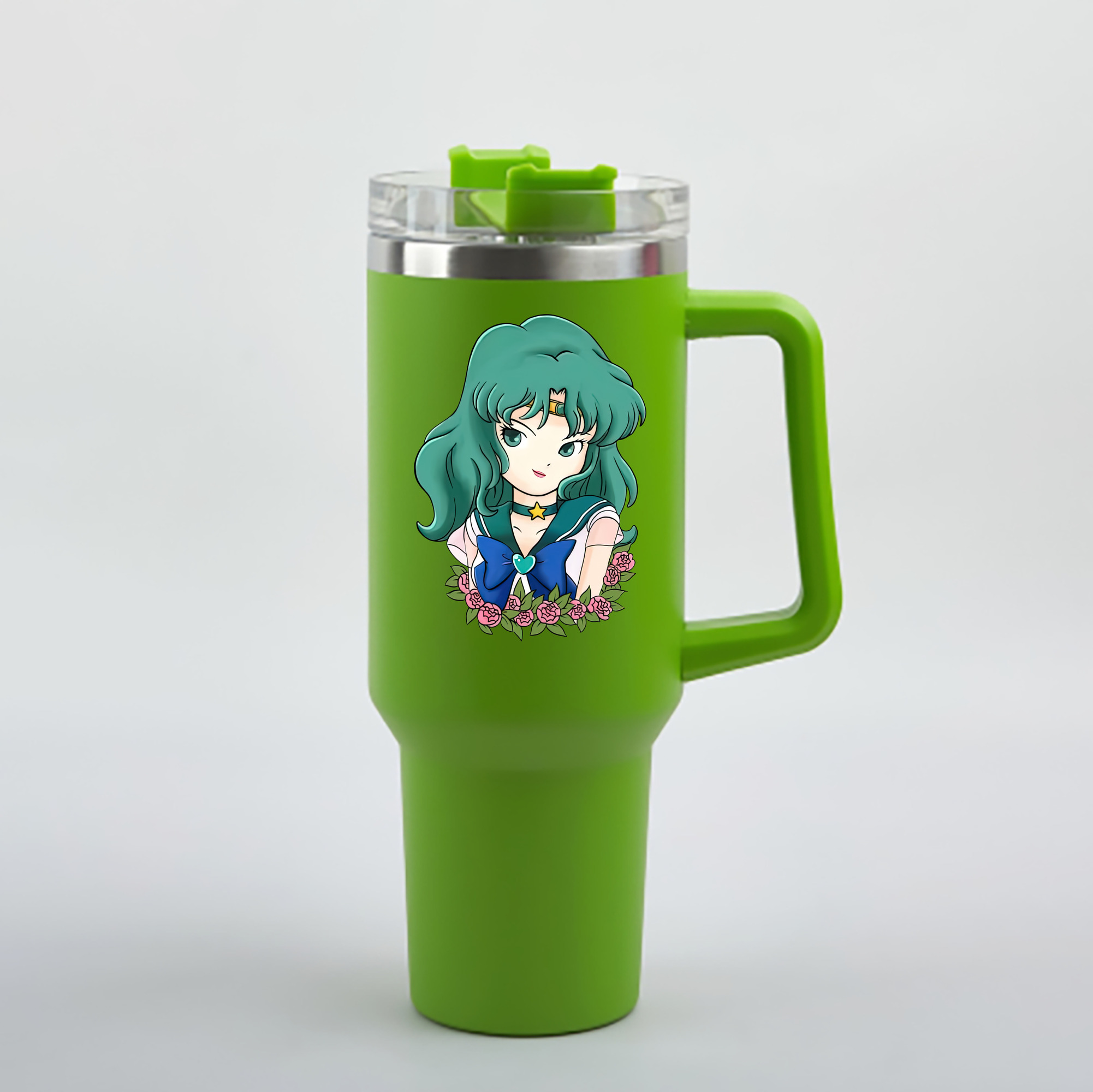 （画像用） 美少女戦士セーラームーン 海王 みちる（かいおう みちる） Sailor Moon Kaiou Michiru 1200mL車用タンブラー - クリスタルステッカー（プラスチックストロー付き）